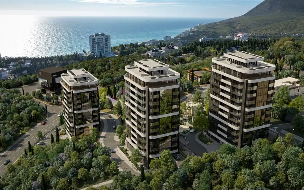 Вид на жилой комплекс ALEA в Алуште с панорамой моря